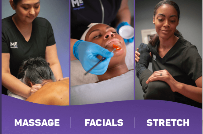 Images of people getting massages, facials and Stretches